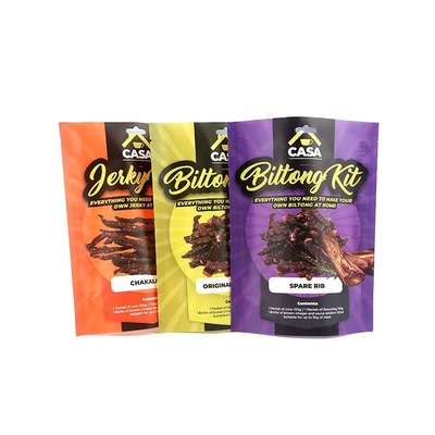 La barrière a adapté Logo Matte Foil Stand Up Pouch aux besoins du client 50 grammes des sacs de paquet de biltong de boeuf séché de 80 grammes